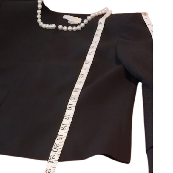 Tahari ASL Women's Faux Bright-White Pearl-Trim Ruffled-Sleeve Black Jacket SZ 8 - Picture 10 of 11